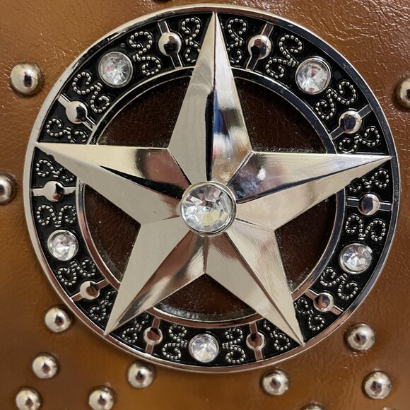 Two tone brown cross body purse with silver tone mirrored star, and studs - Picture 5 of 15